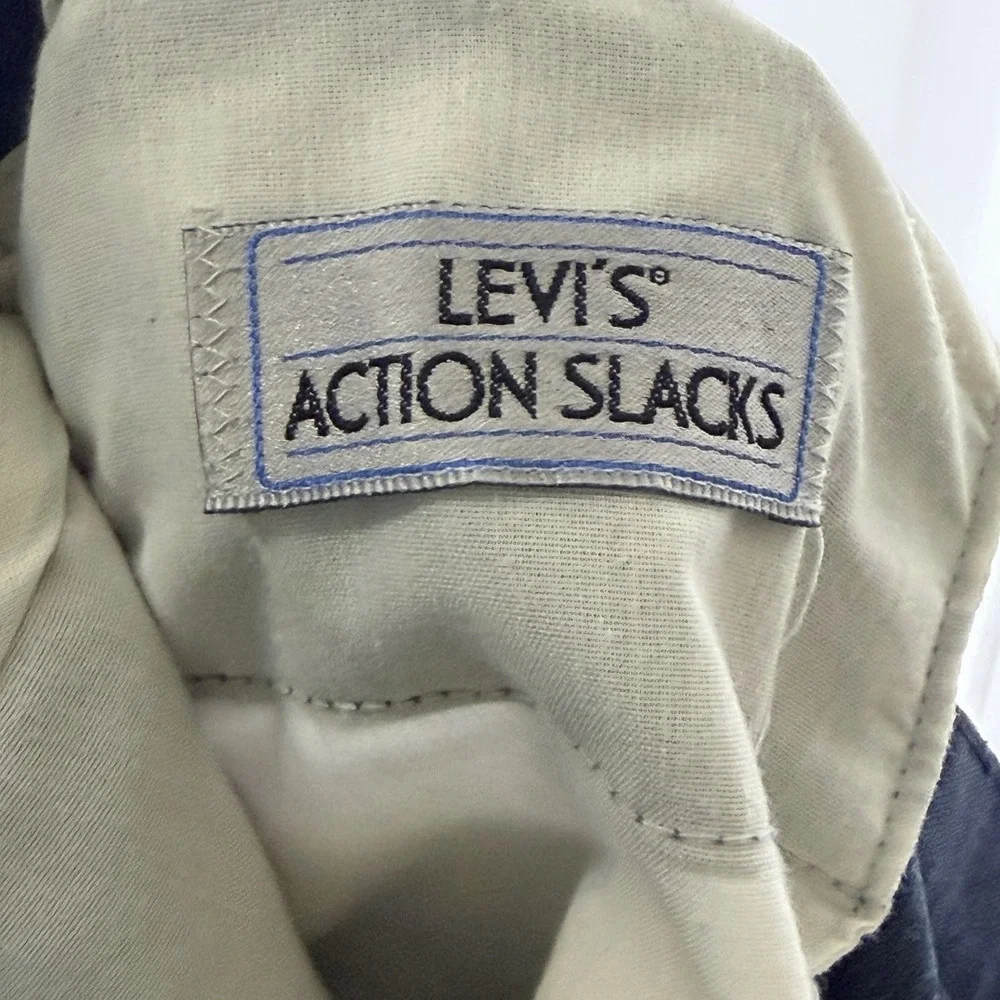 Vintage Levis Action Slacks Pants Mens 33x30 Blue Flat Front Dress 70s Trousers